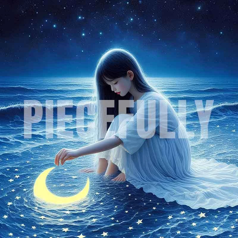 The Girl and Her Moon #043 AI Digital Art Image w/ Abstract Riddle Philosophy - Image 1 of 1