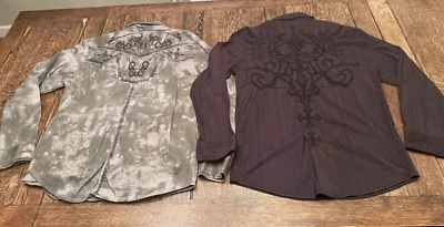 2 (lote) Camisas elásticas ROAR XL para hombre con botones bordadas manga larga cuello Foto 1 de 4