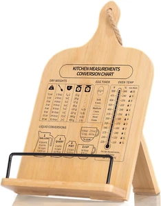 Bamboo Cookbook Stand, Sturdy Cook Book Holder, Recipe Book Holder with Measurem - Picture 1 of 12