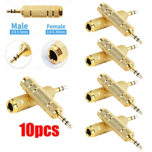 10X 6.35mm 1/4" Female to 3.5mm 1/8" Male TRS Stereo Audio Headphone Mic Adapter - Picture 1 of 21