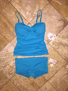 Tommy Bahama Blue Boy Shorts Twist Tankini Swimsuit 2pc Set Women's XS Nwt - Picture 1 of 3
