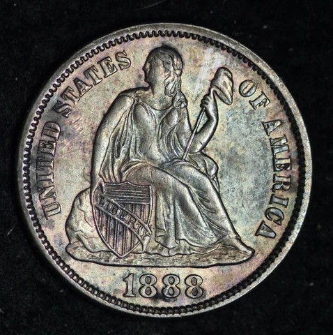 1888 Seated Liberty Silver Dime GEM BU TONED *UNCIRCULATED*MS E364 DCEK Cover