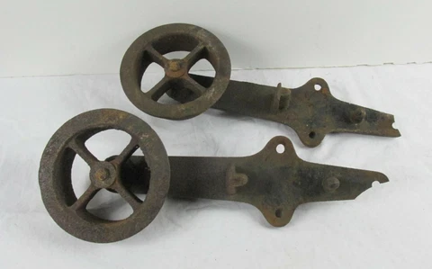 Original Pair of Antique barn door Rollers Medina NY damaged 1881 Cover