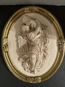 Vintage Romantic 3D Entwined Oval Wall Plaque 16" Chalkware Greek Roman Lovers - Picture 1 of 9