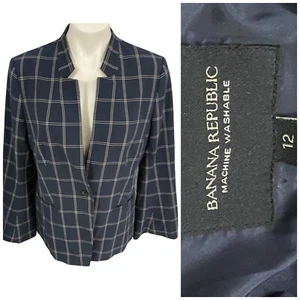 Blazer Banana Republic Mujer 12 Azul Chaqueta a Cuadros Trabajo Oficina Profesional - Imagen 1 de 15
