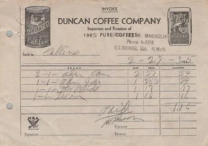 Original 1935 DUNCAN Coffee Company Grocery Store Wholesale Merchandise Receipt - Picture 1 of 2