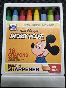 Rare Vintage Mickey Mouse 16 Crayons w/Built-In Sharpener Disney / Golden Books - Picture 1 of 3