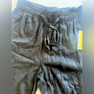 MICHAEL KORS Womens Medium Black Tie Paperbag Waist Cropped Wide Leg Linen Blend - Image 1 of 4