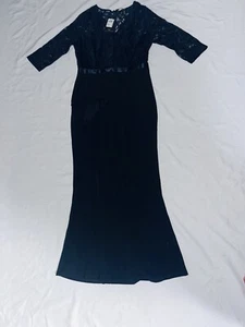 XL Women’s dress black formal crochet long sleeve top floor length - Picture 1 of 17