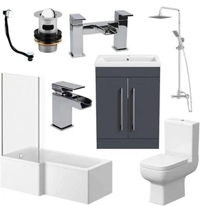 Affine Amelie Bathroom Suite with 1700mm LH Bath, Toilet, Vanity Unit, Taps - Picture 1 of 16