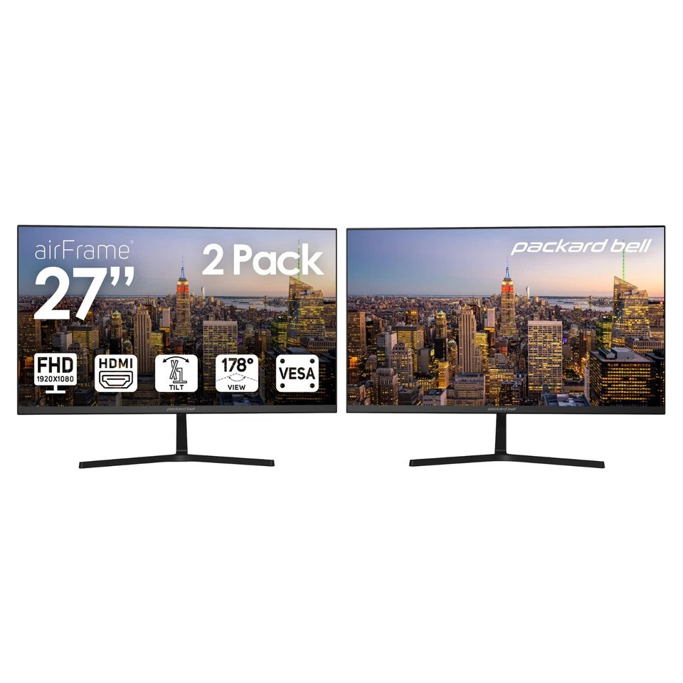 Packard Bell airFrame 27" FHD Monitor, 1920x1080, VESA-2 Pack Bundle - Image 1 of 4