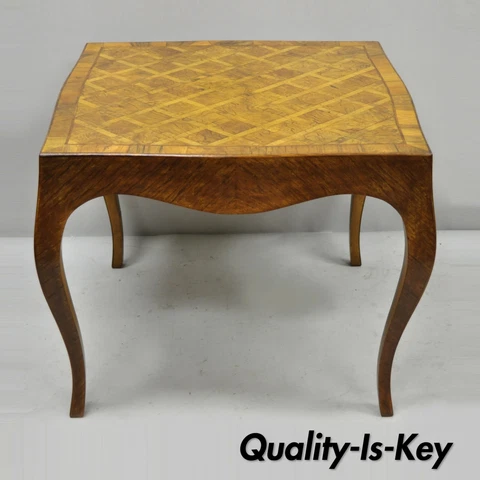Italian Parquetry Inlay Olive Wood Square Coffee Side Table Louis XV Style Cover