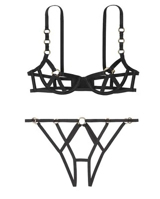 Victoria’s Secret Very Sexy Unlined Strappy 2 Piece Balconette Bra Cage Ring Set - Image 1 of 4