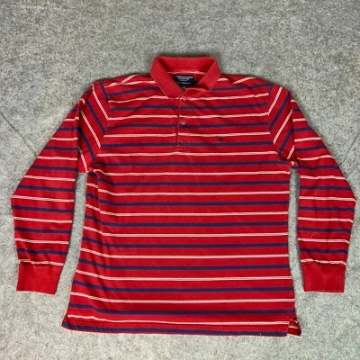 Camisa Polo American Eagle Para Hombres Grande Roja Azul Marino Rayas Manga Larga Golf Informal Foto 1 de 4