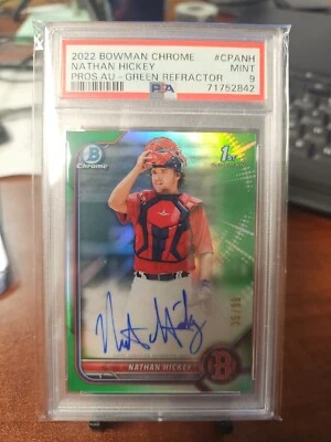 2022 Bowman Chrome Nathan Hickey Prospect Auto Green Refractor 35/99 PSA 9 P1 - Image 1 of 2