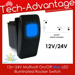 12v 24v MULTIVOLT Blue LED Back Illuminated ON/OFF Rocker Switch Boat, Caravan  - Imagen 1 de 6