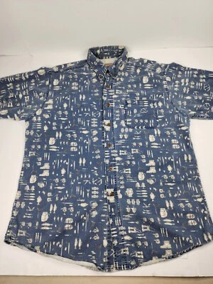 Woolrich Shirt Adult Extra Large Fishing Print Short Sleeve Button Up Mens - Image 1 of 4