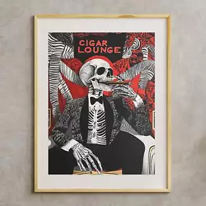 Retro Skeleton Cigar Lounge Wall Art Poster Print Man Cave Decor Cigar Style Co. - Picture 1 of 15