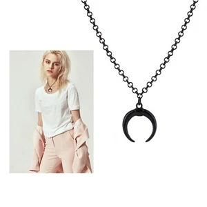 Black Crescent Moon Pendant Chain Fashion Jewellery Necklace Men Woman Gift UK - Picture 1 of 9