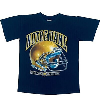 T-shirt Vintage Notre Dame Calcio College Anni '90 Punto Singolo Nera Piccola • 22.66€