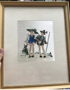 Vintage M.A. Braun Original Gemälde auf Seide / signiert / betitelt / gerahmt / Kinder - Bild 1 von 2