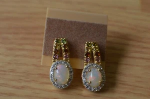 3.00ct Ethiopian Opal / Multi Gem Earrings 14K Yellow Gold over Sterling Silver - Picture 1 of 8