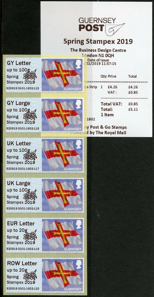 Guernsey 2019 MNH Flag Flags Post & Go Spring Stampex GG01 6v Col Strip Stamps - Image 1 of 1