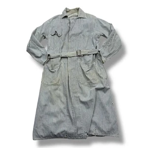 Vintage 30s 40s Hickory Stripe Distressed Shop Coat Work Wear Unbranded Size 44 - Picture 1 of 16
