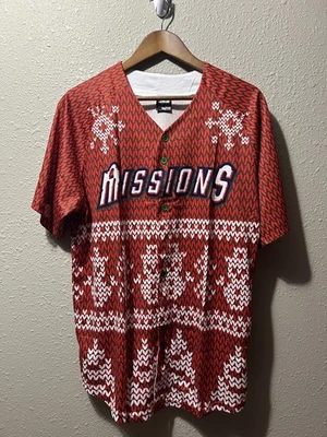MiLB San Antonio Missions SGA Jersey Red Christmas Sweater Themed Size Medium - Image 1 of 4