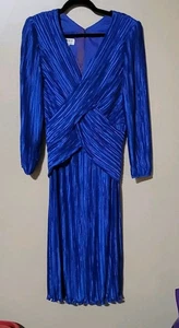 VTG George F Couture Plisse Pleated Fortuny Cobalt Blue Evening Gown  Size: 12 - Picture 1 of 13