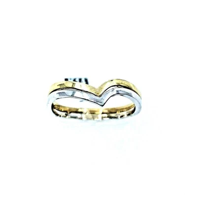 14K Two-Tone Gold V-Shaped Minimalist Ring | Women's | EL GRECO Greece - Image 1 of 4