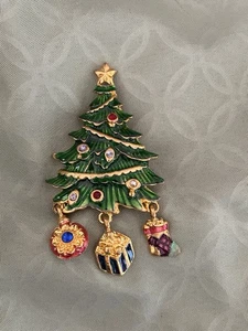 Vintage Christopher Radko Brooch Pin Christmas Tree w/Charms Signed Enamel - Picture 1 of 5