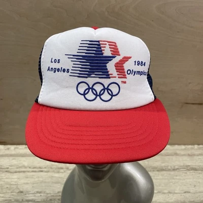 Sombrero de camionero de espuma de malla azul con espalda a presión de los Juegos Olímpicos de Los Ángeles 1984 de colección Foto 1 de 4
