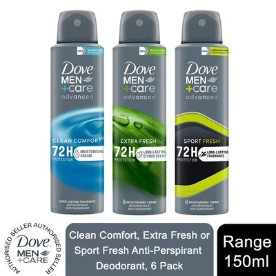 6x Dove Men+Care Advanced Antitranspirant Deodorant 72H Schutz - 150 ml