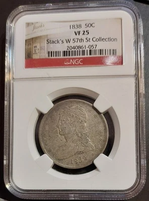 1838 Capped Bust Half Dollar 50c NGC VF25 STACK'S W 57TH ST COLLECTION Label - Image 1 of 4