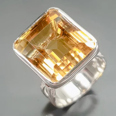 Anillo de cuarzo citrino natural vintage de 35 quilates de plata de ley 925 talla 8/R419143 Foto 1 de 4