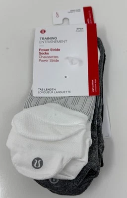 Lululemon Power Stride Tab Socks 3 Pack Black Gray White Size Large 9-11 - Image 1 of 4