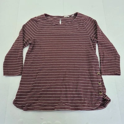 FAT FACE Top 10 Granate Mujer Rayas Botón Detalle Manga 3/4 Algodón - Imagen 1 de 4