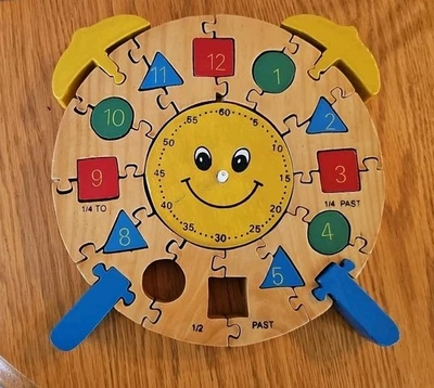 Vintage Child's Wooden Clock Shape Color Puzzle Old Educational Toy Parts - Image 1 of 3