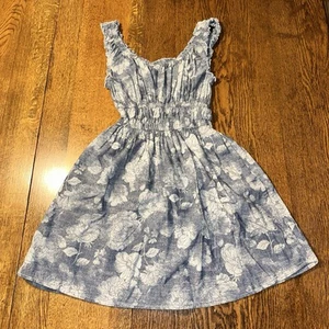 American Eagle XS Chambray Dress Ruched Sleeveless Sundress Floral Coastal Beach - Picture 1 of 11