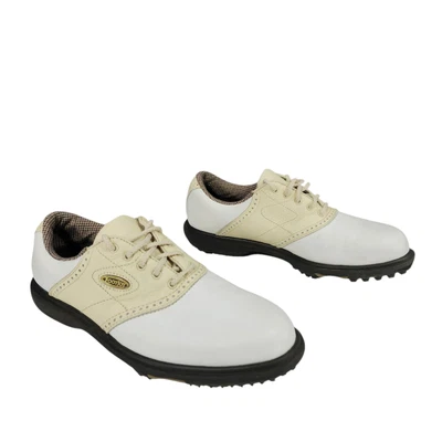 Sapatos de golfe Footjoy tamanho 7M feminino sela bege branco eComfort ponta macia impermeável - Imagem 1 de 4