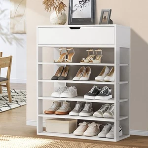 Oikiture Shoes Storage Rack 5-tier Shelves Shoe Storage Cabinet Drawer White - Picture 1 of 10