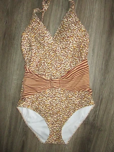 Costume da bagno Grace Karin Halter scollo a V profondo medio nuovo con etichette marrone stampa animalier - Foto 1 di 3