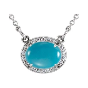 Collar blanco turquesa natural de 14 K y 0,07 CTW diamante estilo halo de 16 1/2 - Imagen 1 de 1