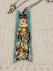 Kunsthandwerk Anhänger Halskette Sterling & Emaille Bild des orthodoxen Priesters Nikolaus? - Bild 1 von 5