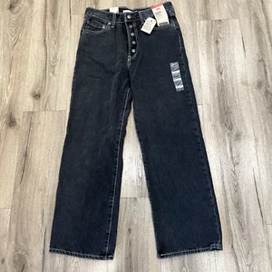Levi's Ribcage gerade schwarze Damenjeans 29x27 5 Knöpfe Fliege neu mit Etikett - Bild 1 von 11