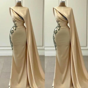 Light Champagne Mermaid Evening Dress with Beaded Illusion Lace Appliques - Picture 1 of 10