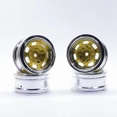 1/10 RC CAR WHEELS CHROME DISH GOLD HUB  26mm 4pcs - Image 1 of 3