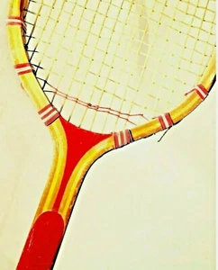Red and White Antique Tennis Racquet with Attractive Two Tone Laminated Frame - Picture 1 of 12