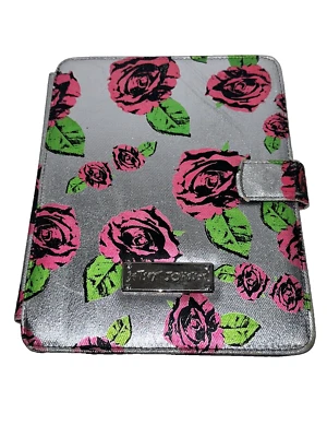 Used Betsey Johnson Silver with Hot Pink Roses Tablet Cover - Image 1 of 4